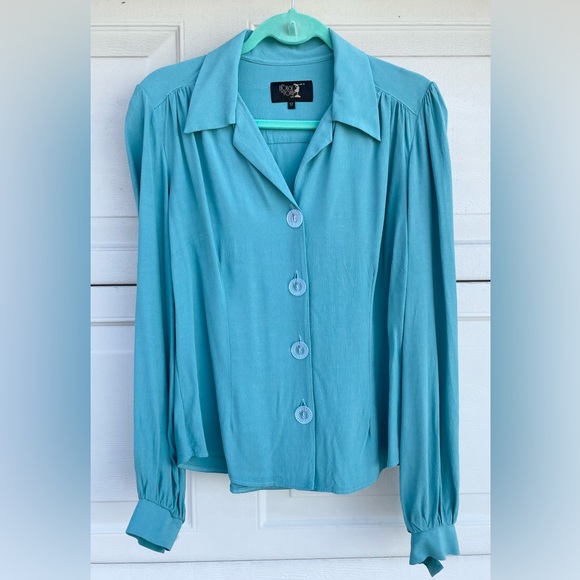 House of Foxy 1940s style blouse in bright duckegg UK size 12 - Picture 5 of 14